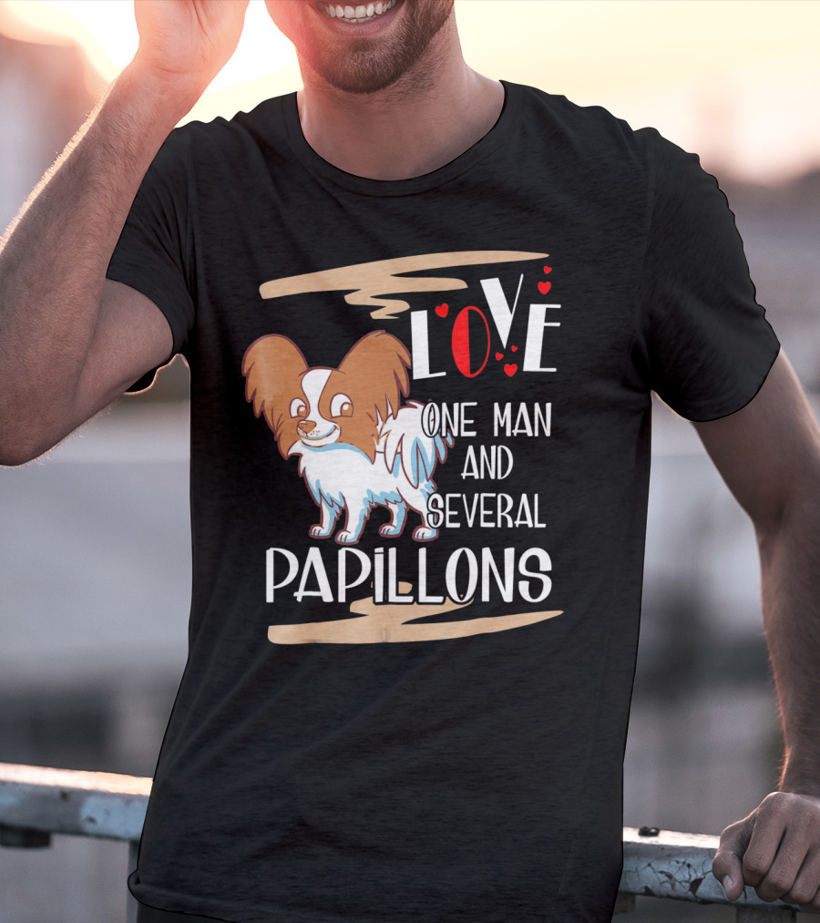Love One Man And Several Papillons With Hearts T-Shirt