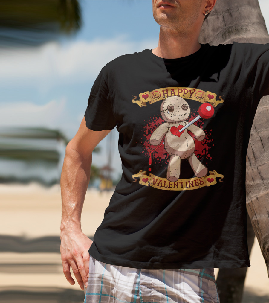 Happy Valentines Voodoo Doll With Heart And Lollipop Stabbing T-Shirt