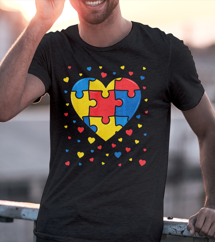Autism Awareness Heart Puzzle Valentines Day Multicolor Love T-Shirt