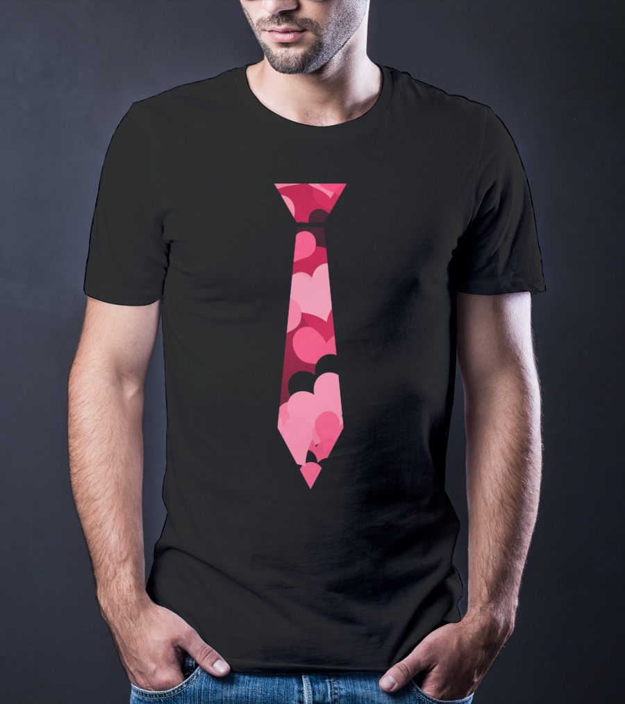Awesome Red And Pink Heart Patterned Neck Tie T-Shirt