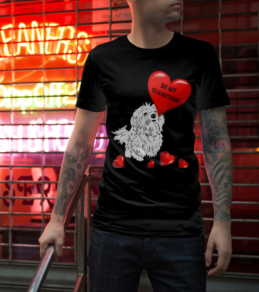 Be My Valentine Maltese Dogs In Love With Red Hearts T-Shirt