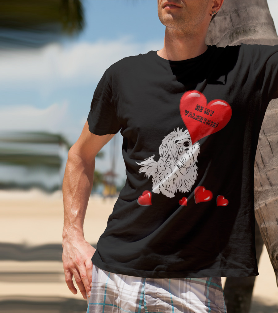 Be My Valentine Maltese Dogs In Love With Red Hearts T-Shirt