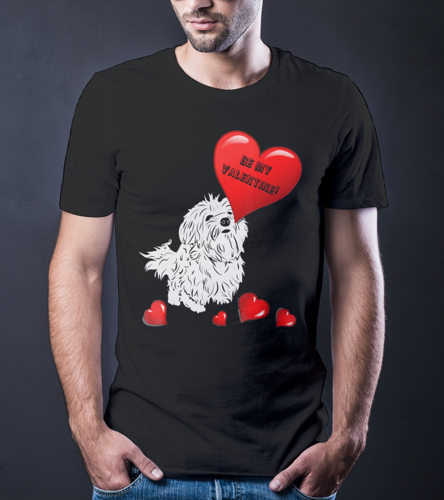 Be My Valentine Maltese Dogs In Love With Red Hearts T-Shirt