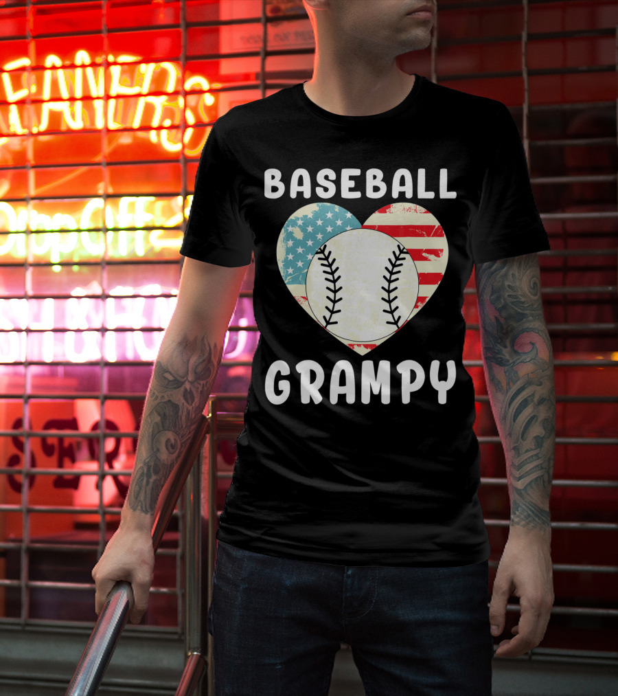 Baseball Grampy Heart With American Flag Love T-Shirt
