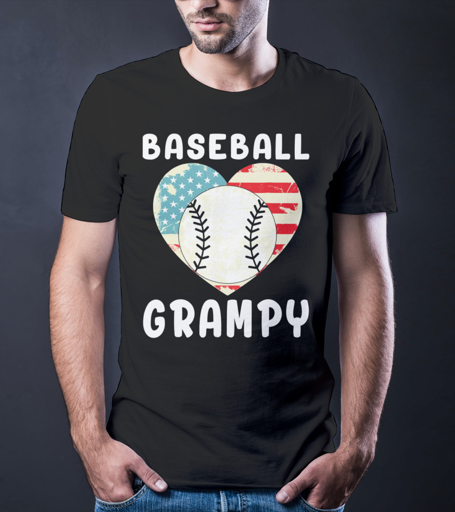 Baseball Grampy Heart With American Flag Love T-Shirt