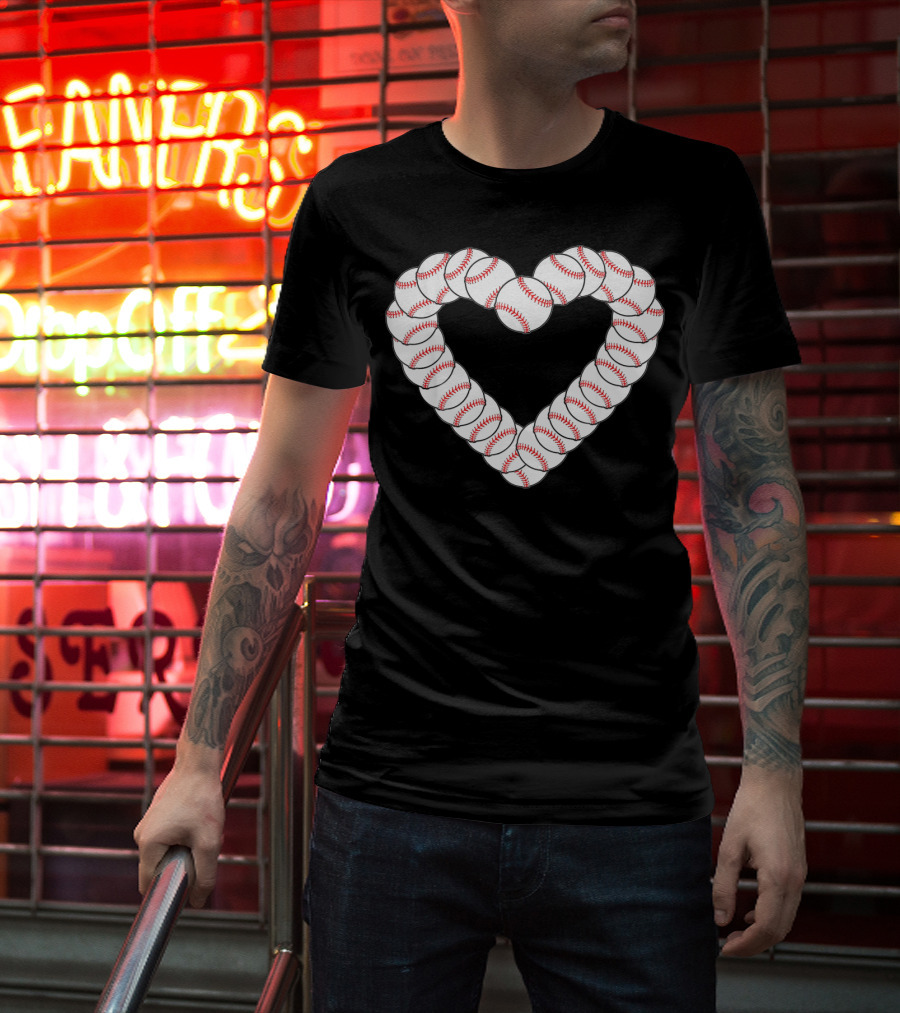 Baseball Heartbeat Valentine Heart With Baseballs T-Shirt