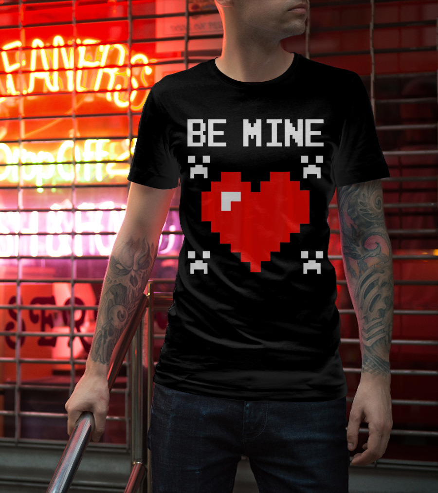 Be Mine Valentines Day Pixel Heart Design For Bo T-Shirt