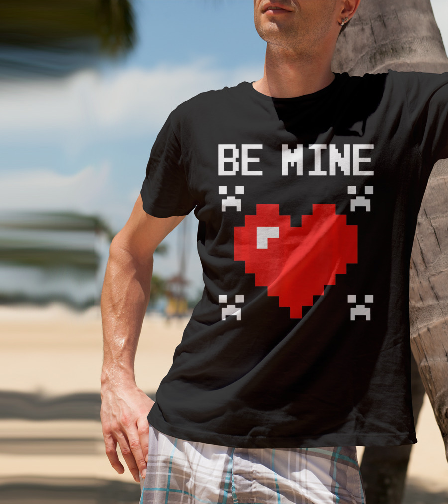 Be Mine Valentines Day Pixel Heart Design For Bo T-Shirt