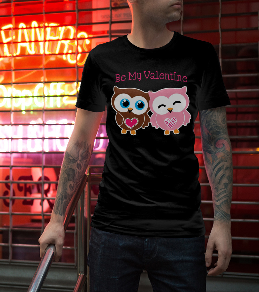 Be My Valentine Cute Valentines Day Heart Owls T-Shirt