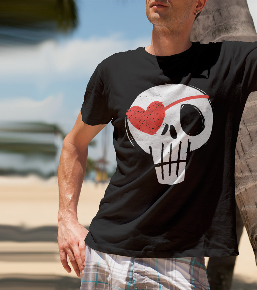 Skull With Heart Eye Patch Valentine's Day Kids T-Shirt