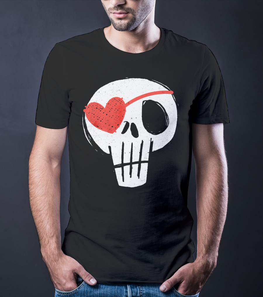 Skull With Heart Eye Patch Valentine's Day Kids T-Shirt