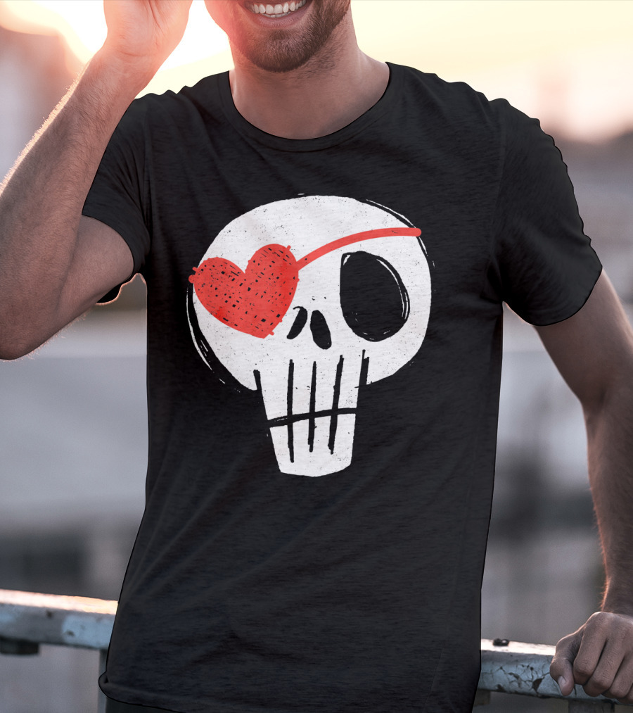 Skull With Heart Eye Patch Valentine's Day Kids T-Shirt