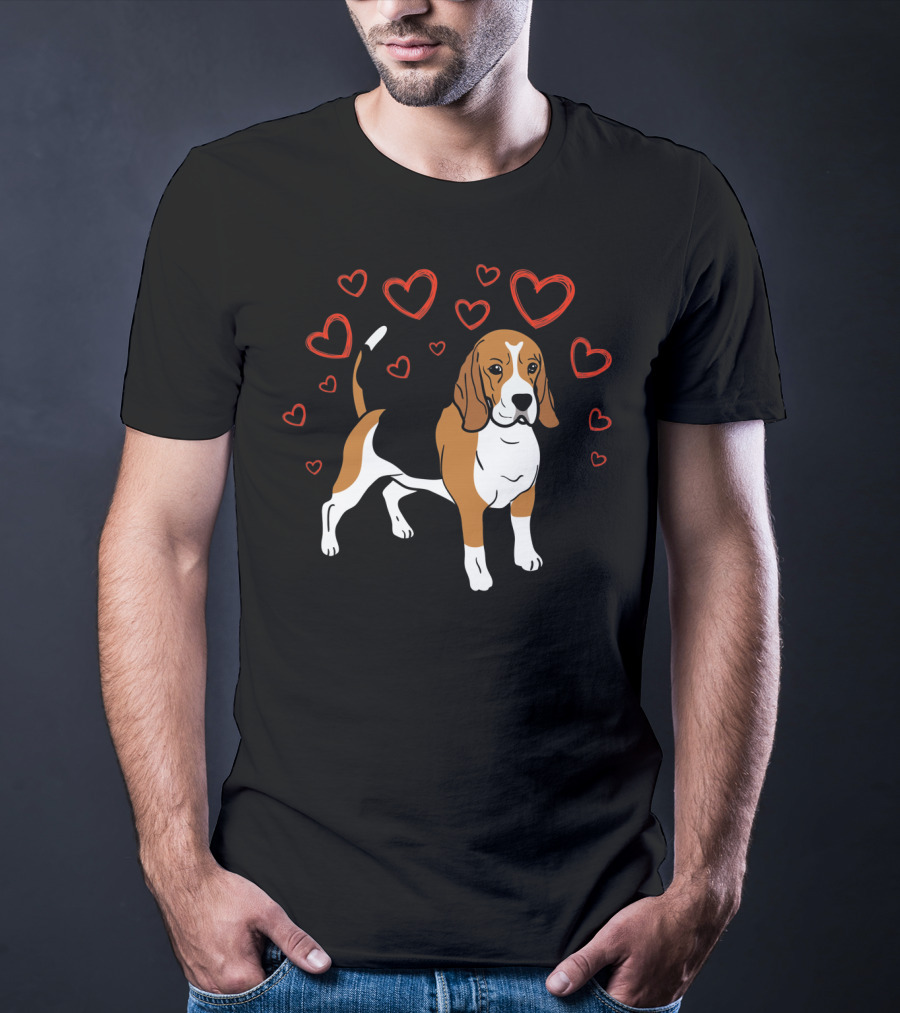 Beagle Surrounded By Hearts Valentine T-Shirt