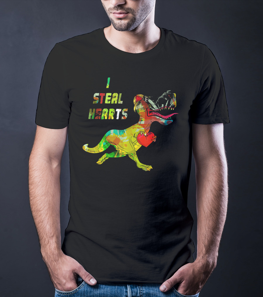 Boys Retro Vintage Dinosaur I Steal Hearts T-Shirt