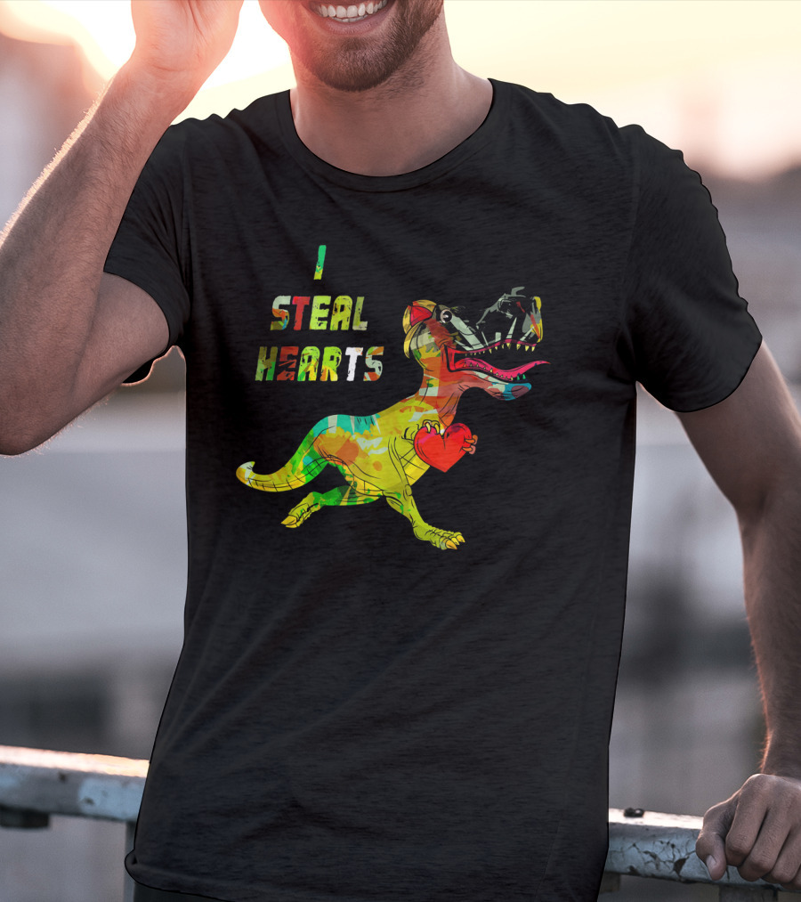 Boys Retro Vintage Dinosaur I Steal Hearts T-Shirt