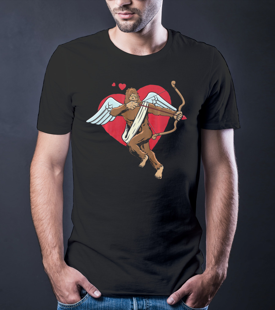 Bigfoot Cupid Eros Sasquatch Valentine With Wings And Bow T-Shirt