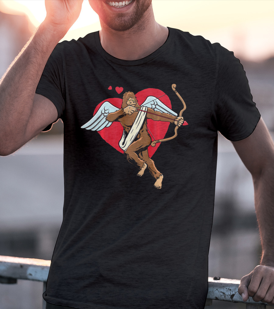 Bigfoot Cupid Eros Sasquatch Valentine With Wings And Bow T-Shirt