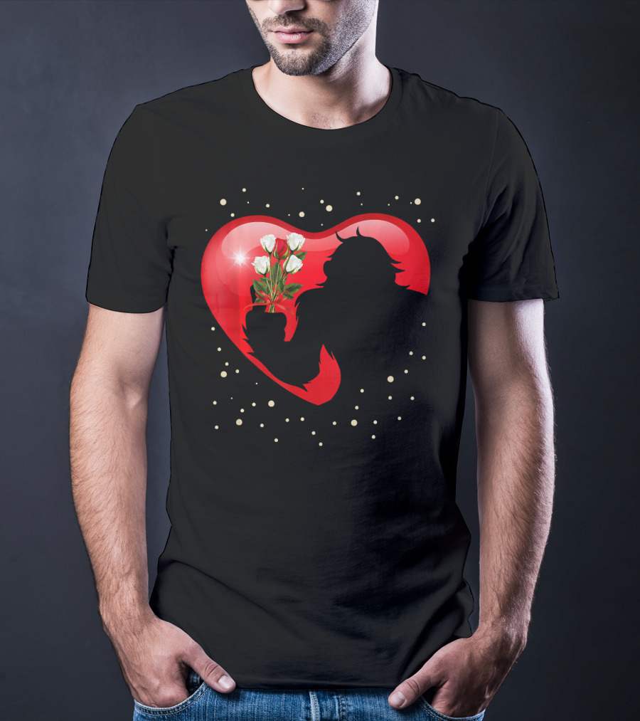 Bigfoot Red Heart White Flower Valentine's Day T-Shirt