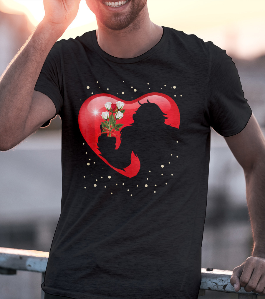 Bigfoot Red Heart White Flower Valentine's Day T-Shirt