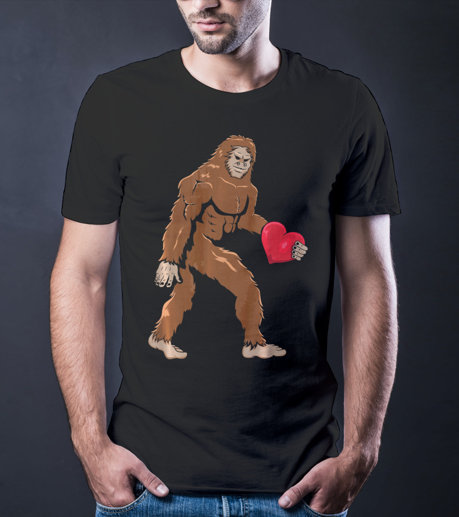 Bigfoot Holding Heart Sasquatch Valentines Day T-Shirt