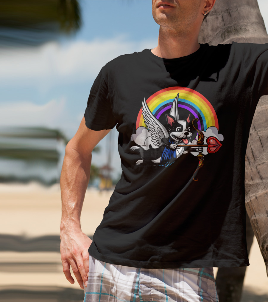 Boston Terrier Cupid Rainbow Valentine's Day T-Shirt