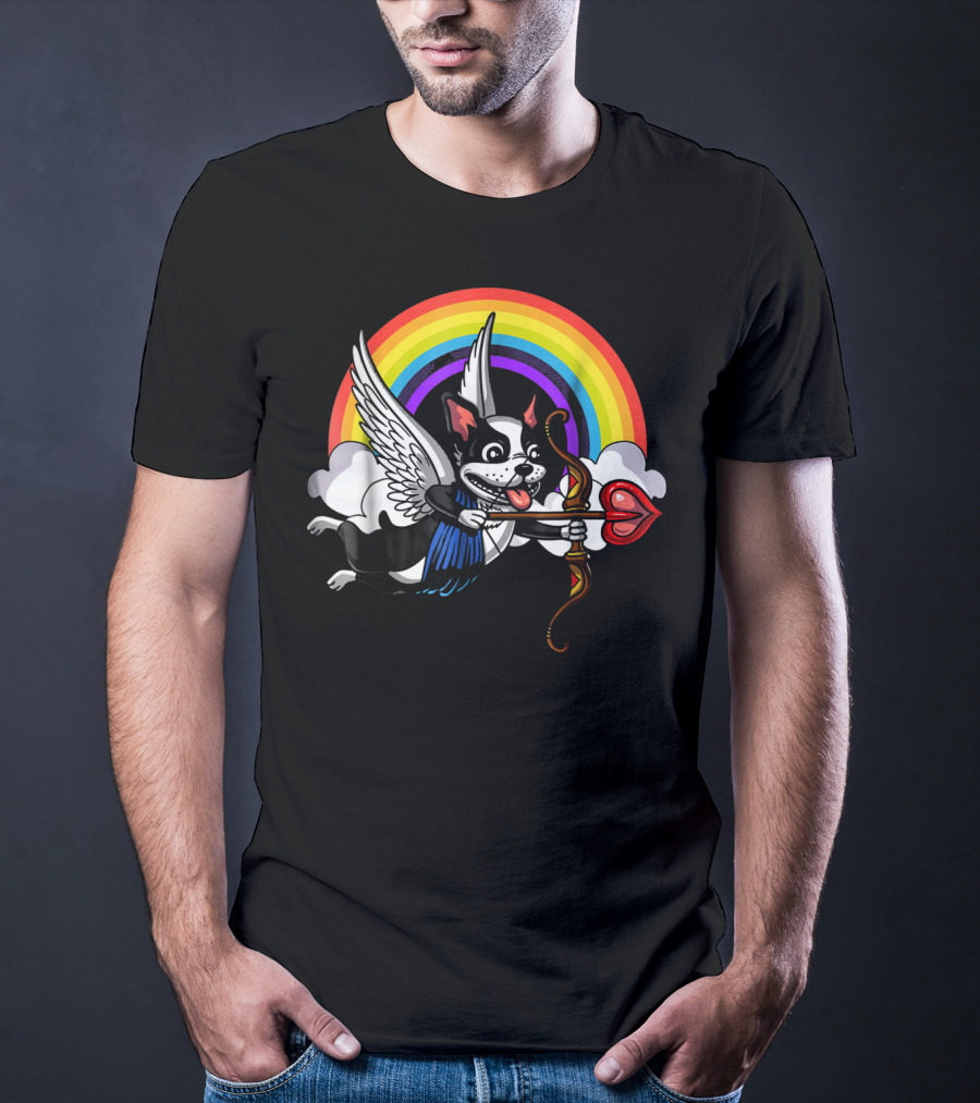 Boston Terrier Cupid Rainbow Valentine's Day T-Shirt