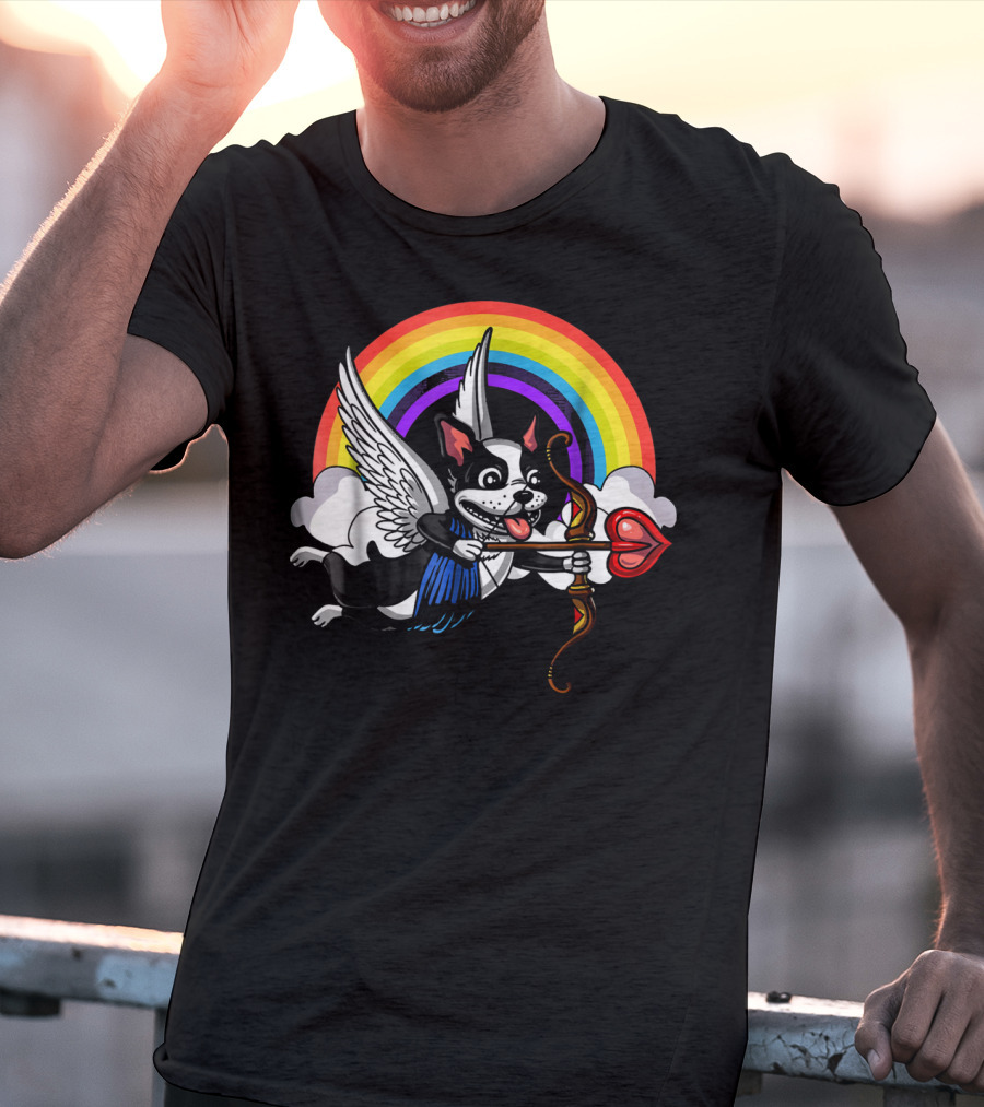 Boston Terrier Cupid Rainbow Valentine's Day T-Shirt