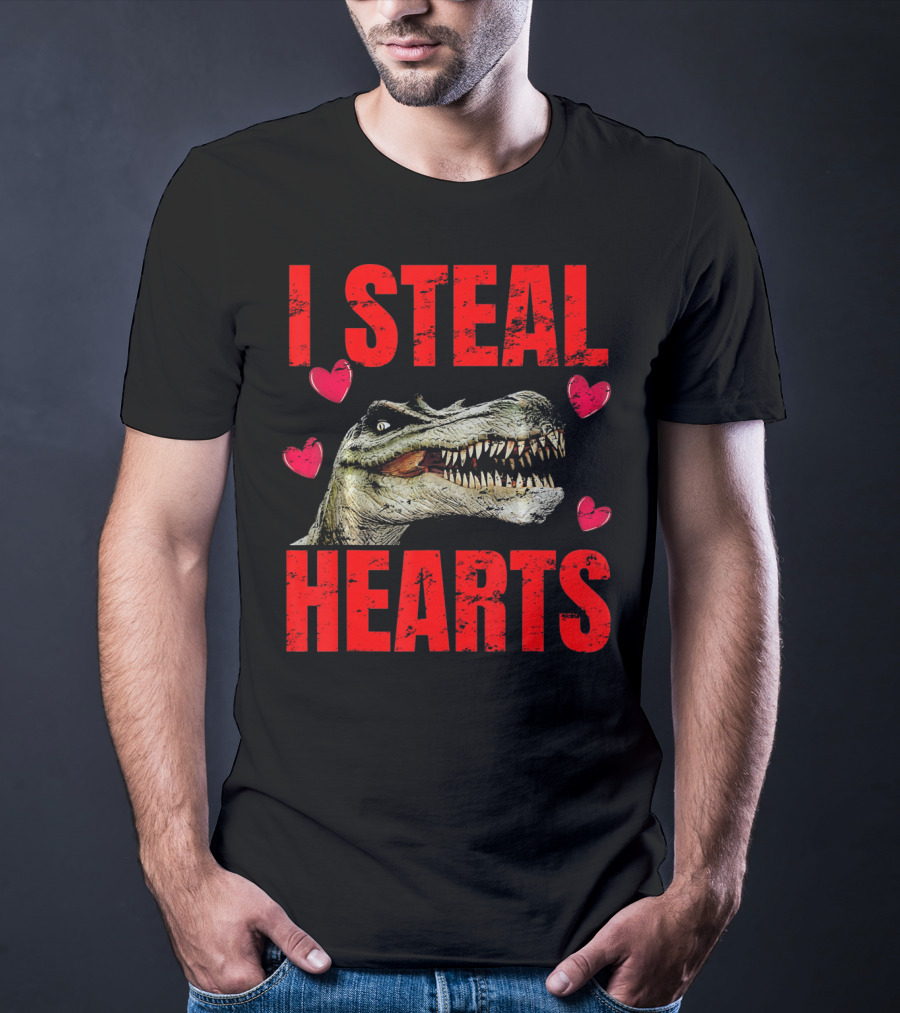 I Steal Hearts Dinosaur Valentines Boys T-Shirt