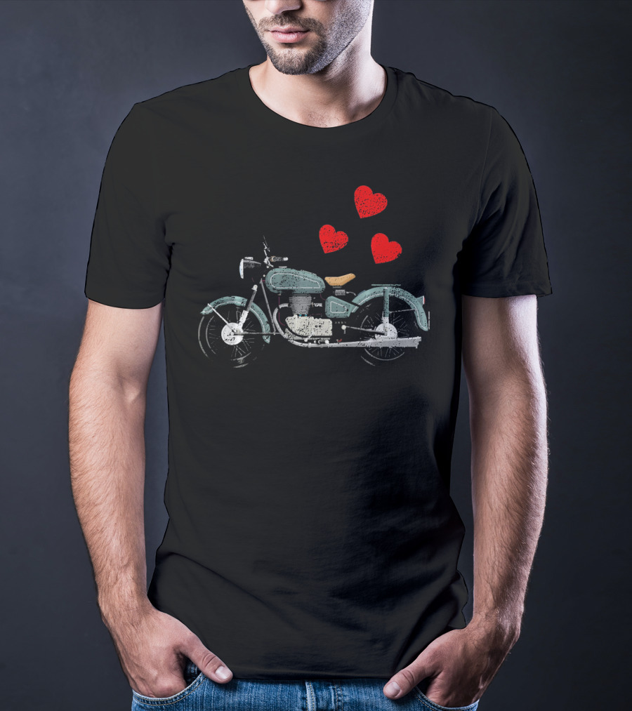 Boys Men Motorcycle With Floating Hearts Valentines T-Shirt