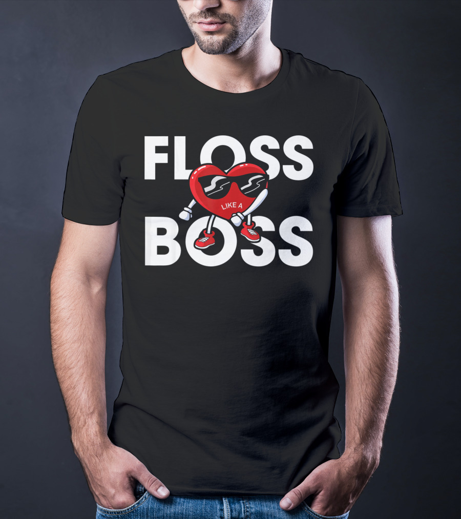 Floss Like A Boss Boys Valentines Day Kids Heart T-Shirt