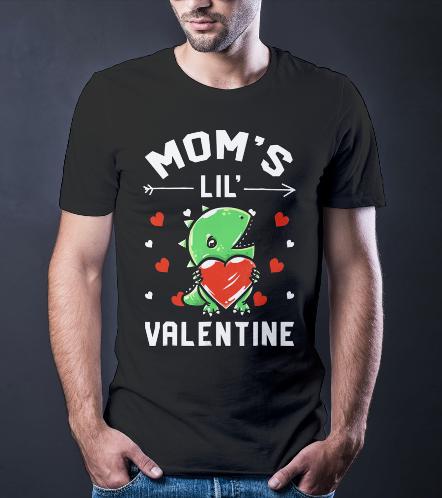 Moms Lil Valentine Dinosaur Holding Heart T-Shirt
