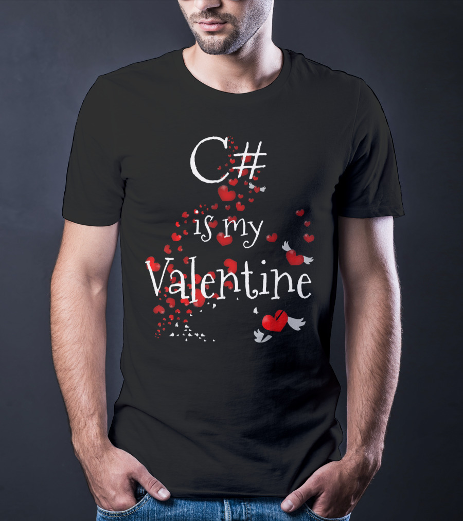 C# Is My Valentine Funny Anti Valent Hearts With Wings T-Shirt