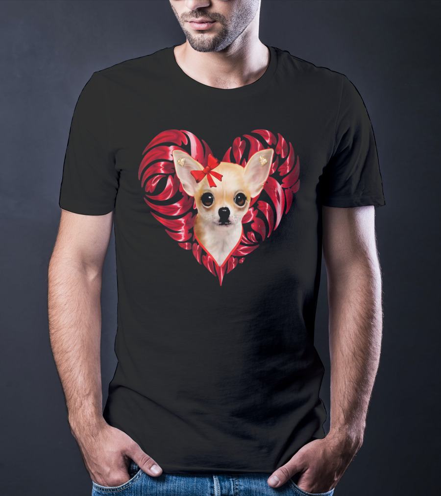 Chihuahua Dog Valentine Heart With Bow And Swirls T-Shirt
