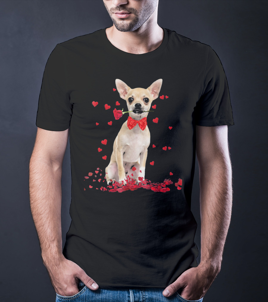 Chihuahua Valentine's Day Rose And Hearts T-Shirt