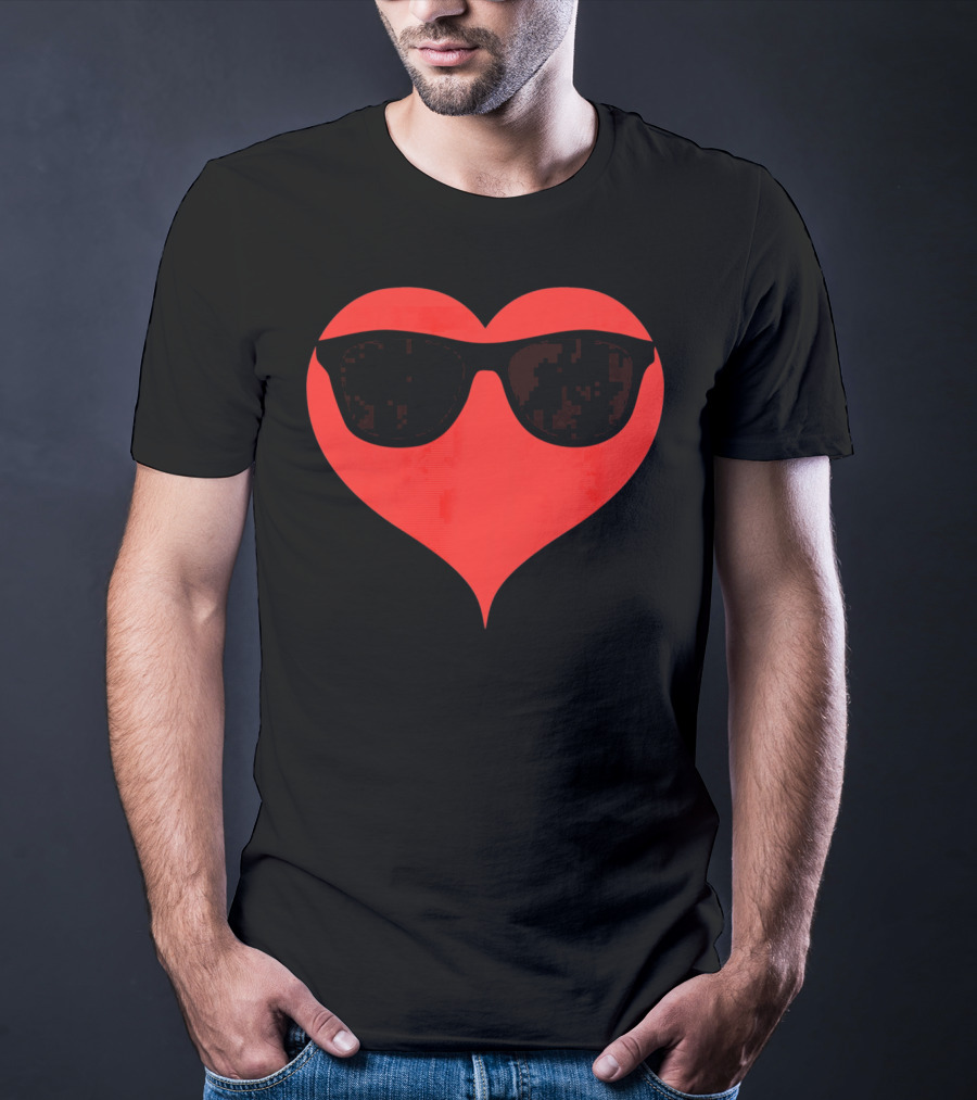 Cool Heart Valentine's Day Sunglasses Red Heart T-Shirt
