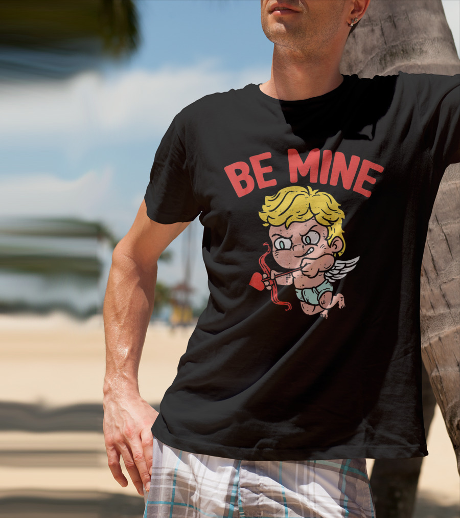 Be Mine Funny Valentine's Day Cupid With Bow And Heart Arrow T-Shirt