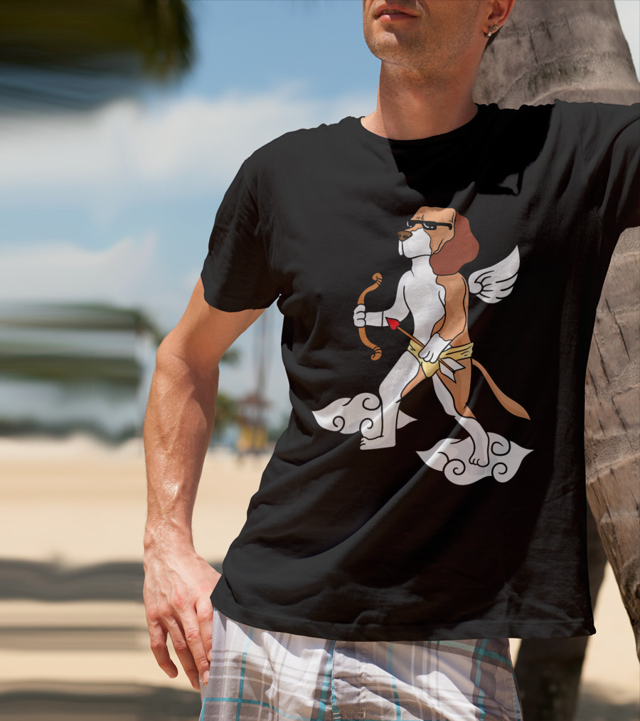 Cupid Beagle Dog Lovers Valentin Cloud Wings Bow Arrow Sunglasses T-Shirt