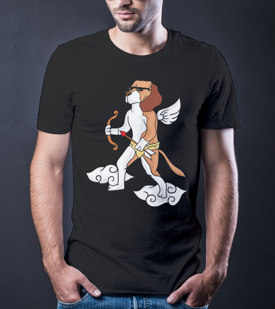 Cupid Beagle Dog Lovers Valentin Cloud Wings Bow Arrow Sunglasses T-Shirt