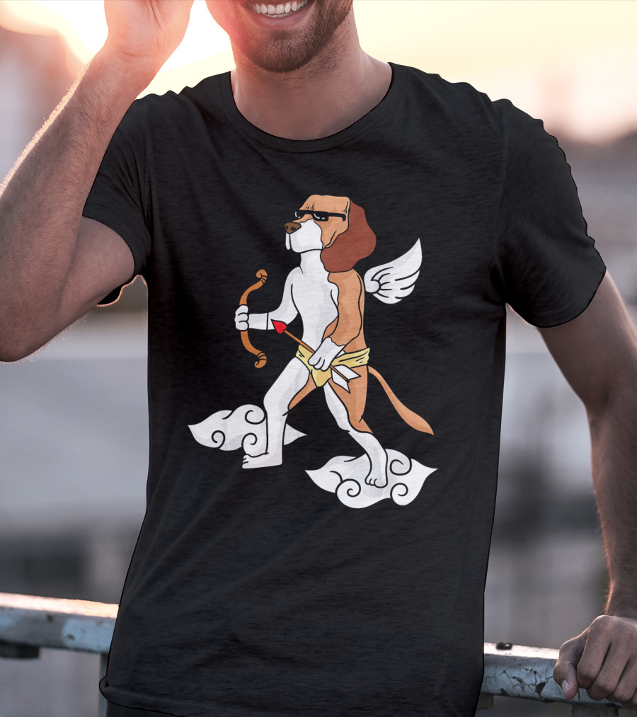 Cupid Beagle Dog Lovers Valentin Cloud Wings Bow Arrow Sunglasses T-Shirt