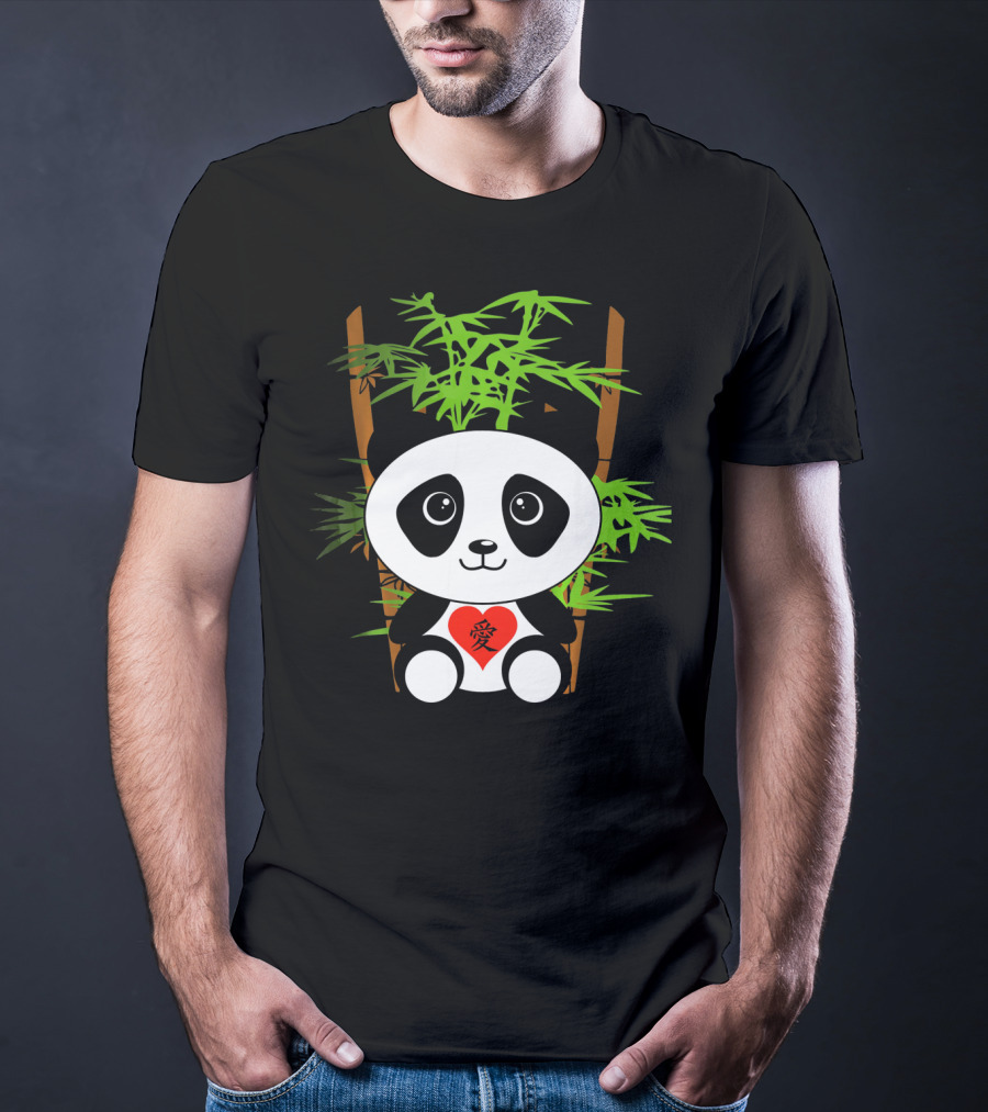 Cute Baby Panda Love Bamboo Heart T-Shirt