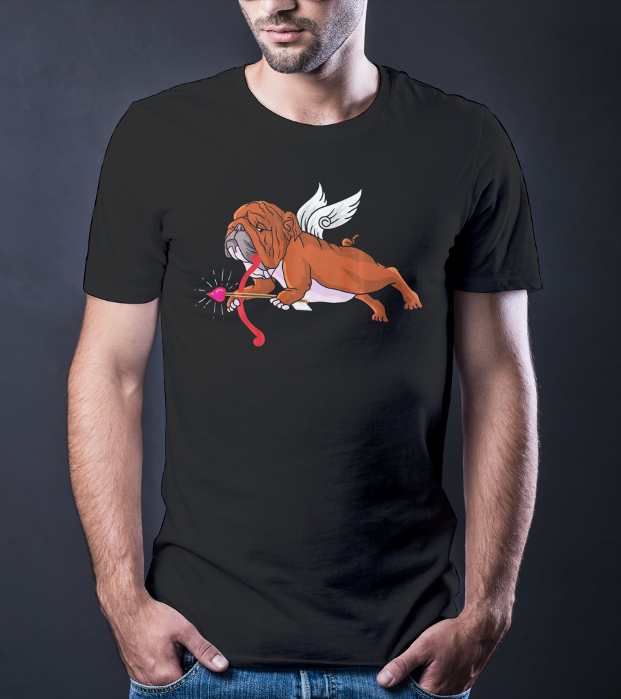 Cupid English Bulldog With Wings And Heart Arrow For Dog Lovers T-Shirt