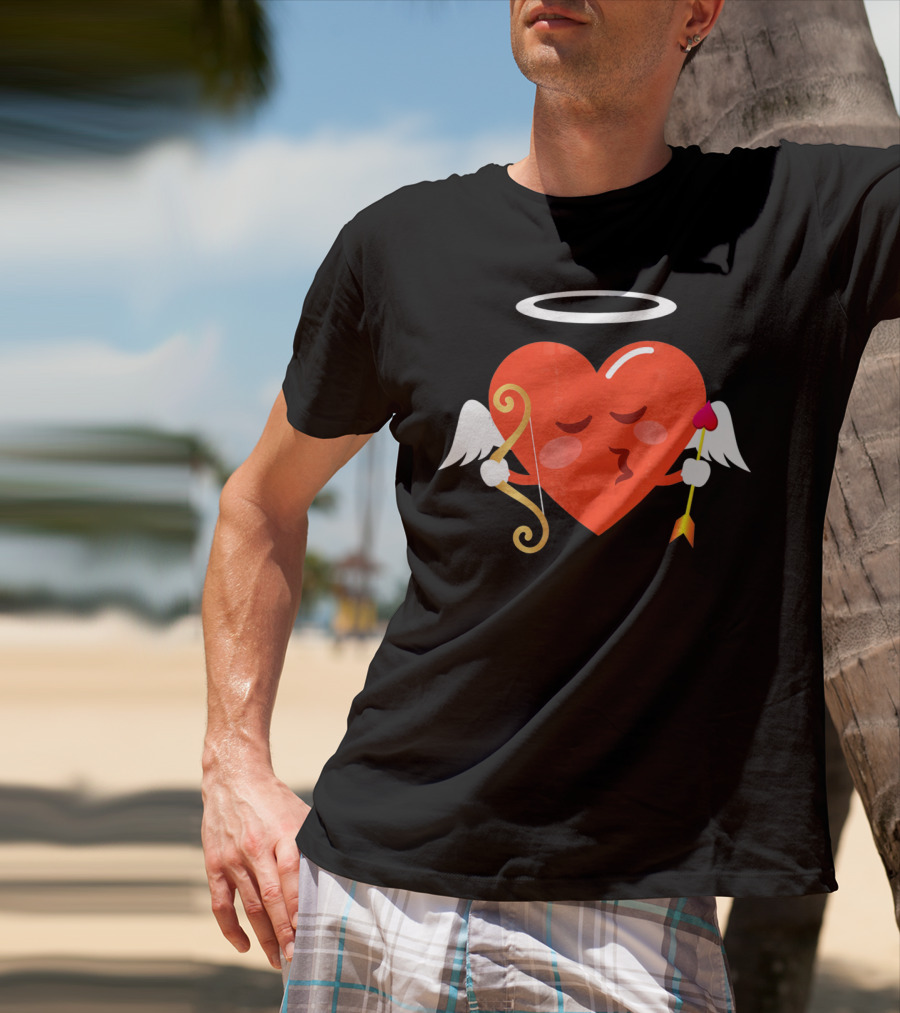 Cupid Heart Emoji Kiss Mwah Valent Winged Bow Arrow Halo T-Shirt