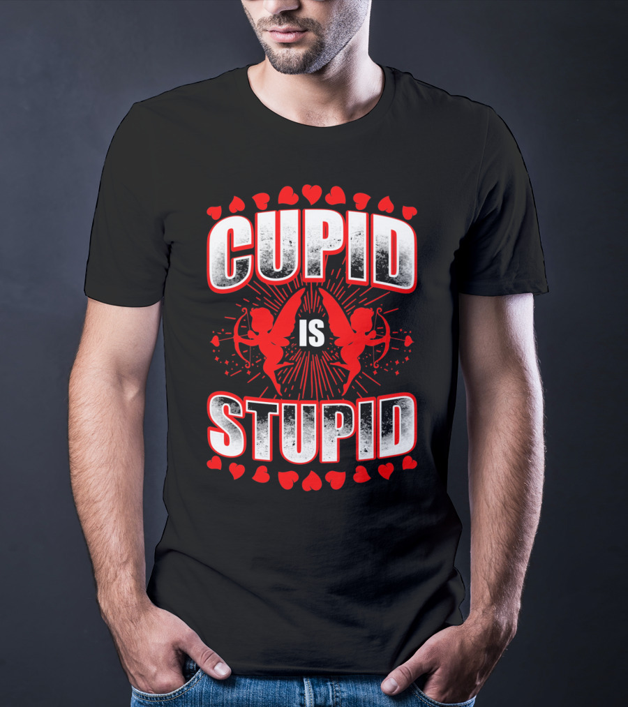 Cupid Is Stupid Anti Valentine Long With Heart And Cupid Graphics T-Shirt