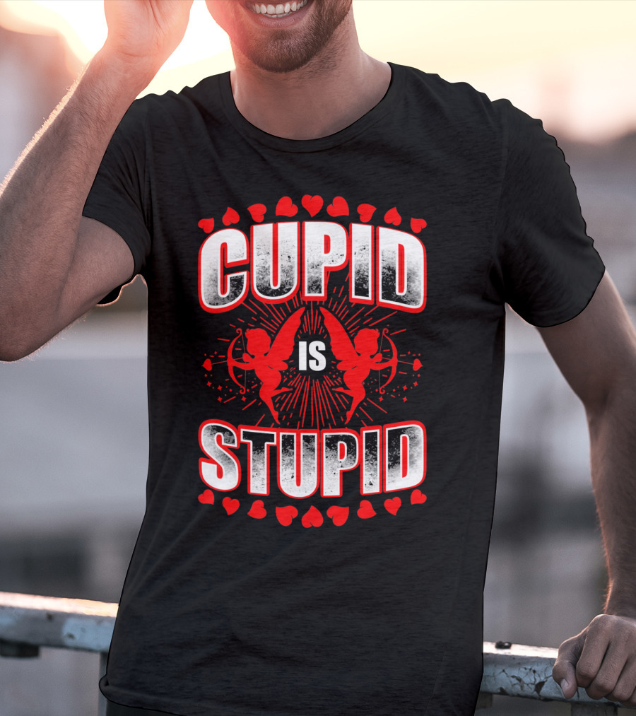 Cupid Is Stupid Anti Valentine Long With Heart And Cupid Graphics T-Shirt