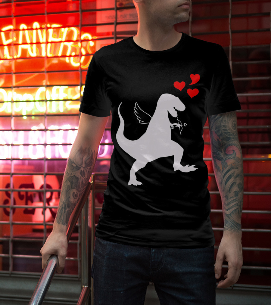 Cupid Rex Dinosaur Funny Valentines Dinosaur With Wings And Hearts T-Shirt