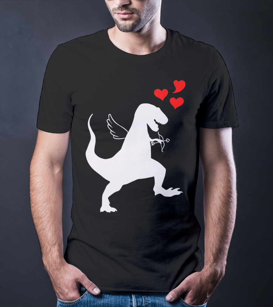 Cupid Rex Dinosaur Funny Valentines Dinosaur With Wings And Hearts T-Shirt