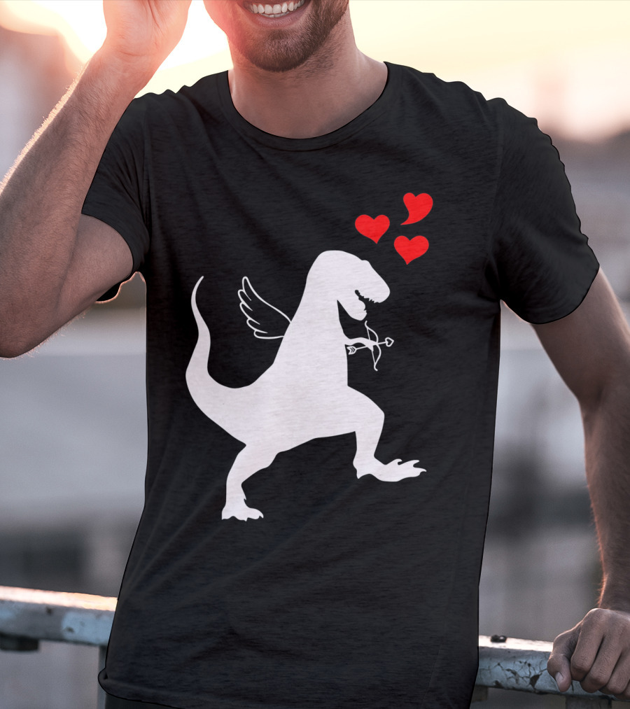 Cupid Rex Dinosaur Funny Valentines Dinosaur With Wings And Hearts T-Shirt