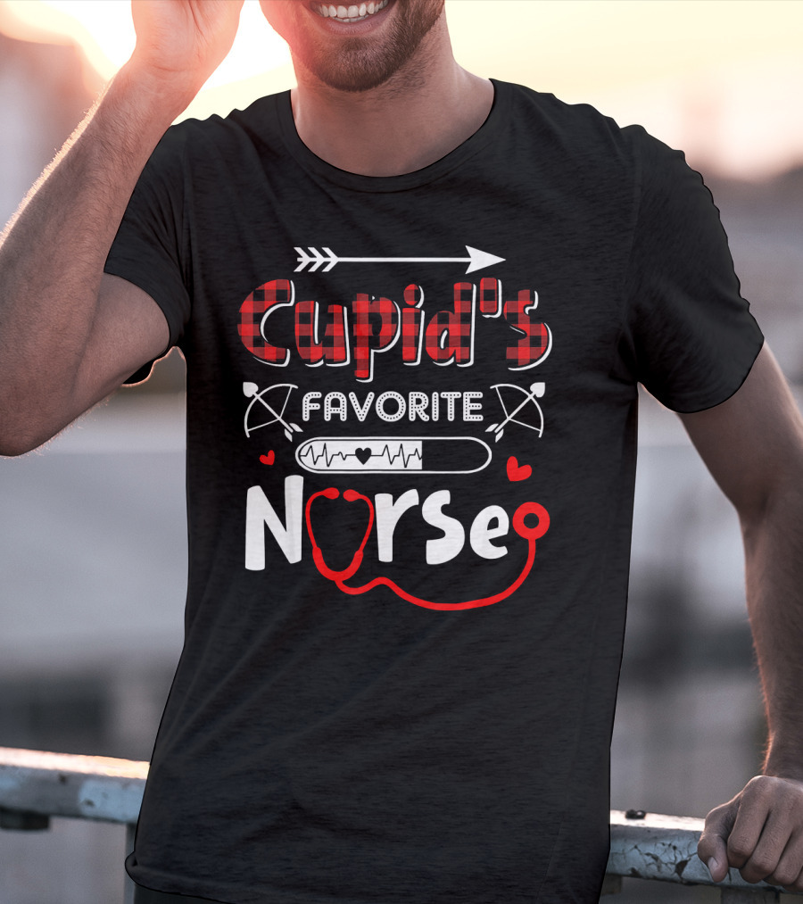 Cupid's Favorite Nurse Valentine's Day Heart Stethoscope And Arrow T-Shirt