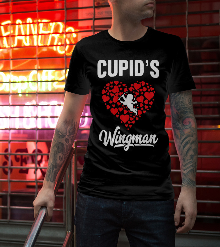 Cupid's Wingman Funny Kids Valentines Day Heart And Cherub T-Shirt