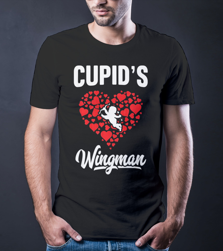 Cupid's Wingman Funny Kids Valentines Day Heart And Cherub T-Shirt